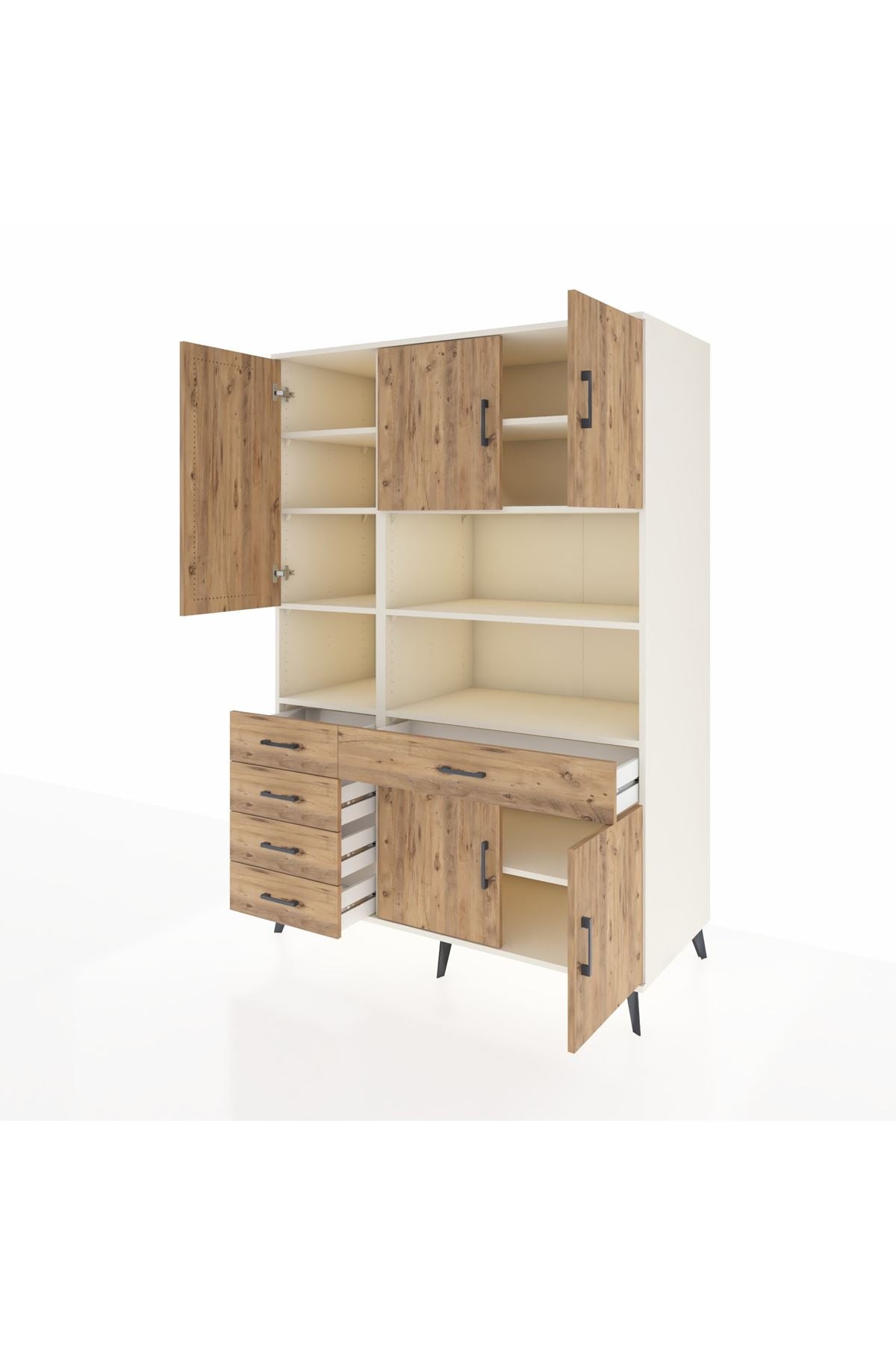 Kronos Dolap 9 Raflı 5 Çekmeceli 5 Kapaklı 132x59x195 Aytaşı-Çam/Çam