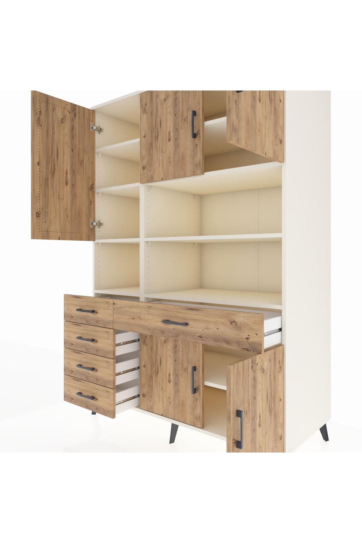 Kronos Dolap 9 Raflı 5 Çekmeceli 5 Kapaklı 132x59x195 Aytaşı-Çam/Çam