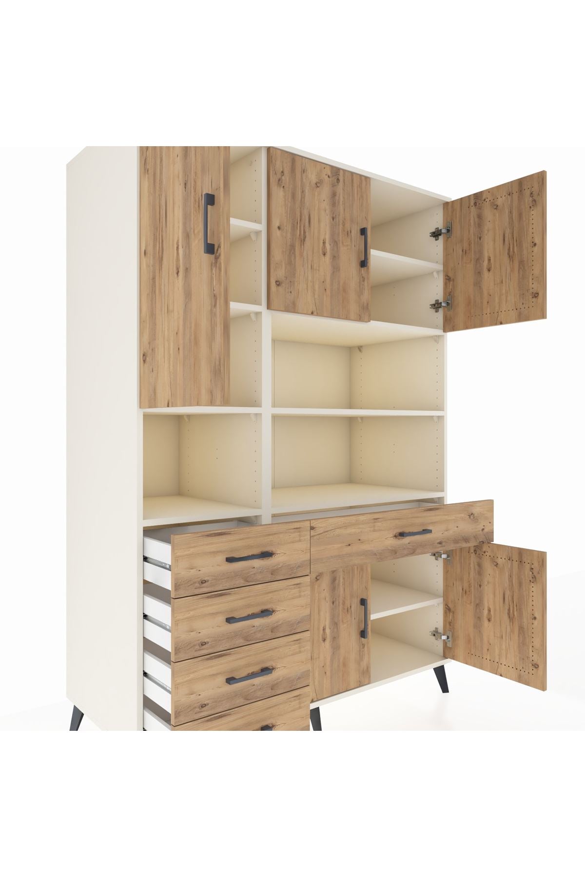 Kronos Dolap 9 Raflı 5 Çekmeceli 5 Kapaklı 132x59x195 Aytaşı-Çam/Çam