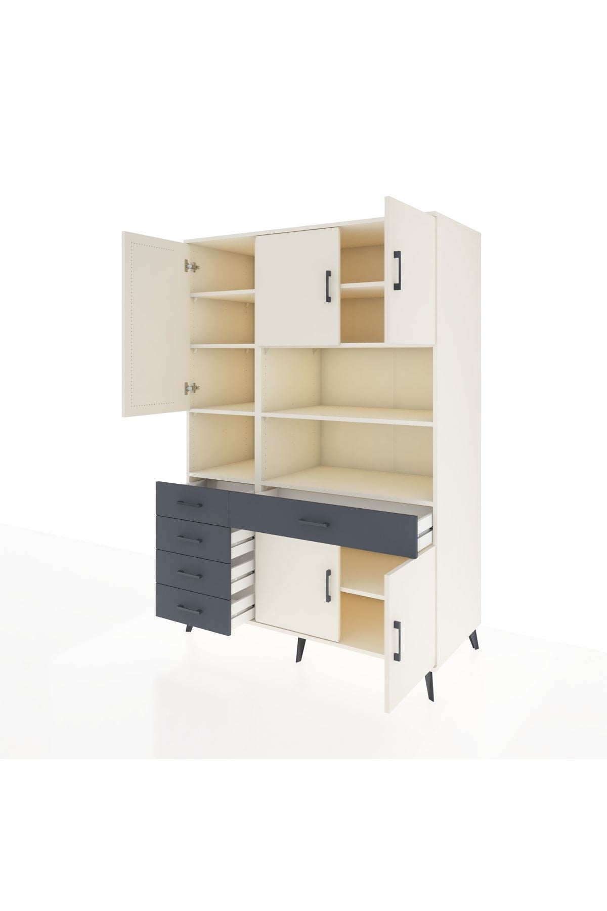 Kronos Dolap 9 Raflı 5 Çekmeceli 5 Kapaklı 132x59x195 Aytaşı-Aytaşı/Antrasit