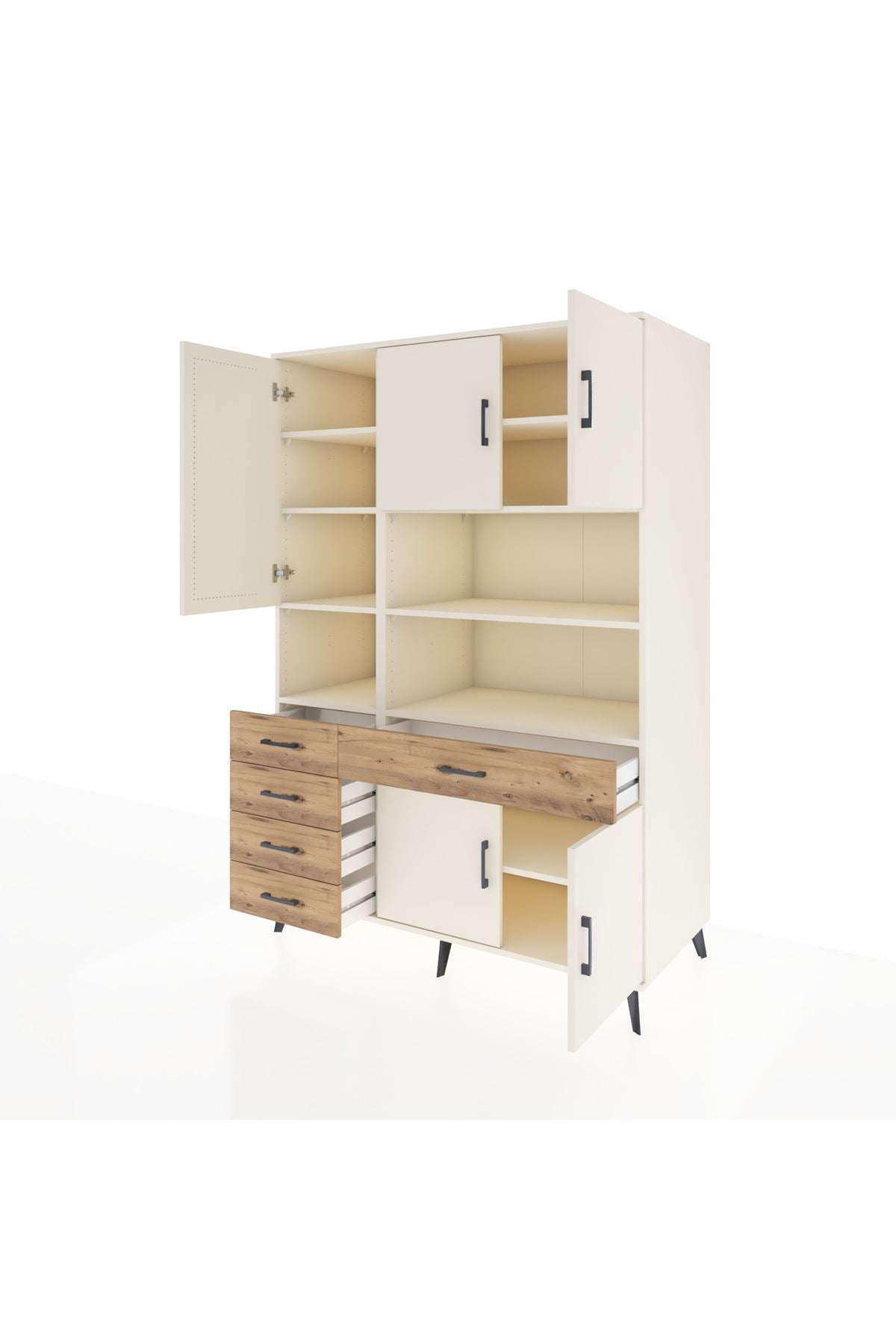 Kronos Dolap 9 Raflı 5 Çekmeceli 5 Kapaklı 132x59x195 Aytaşı-Aytaşı/Çam