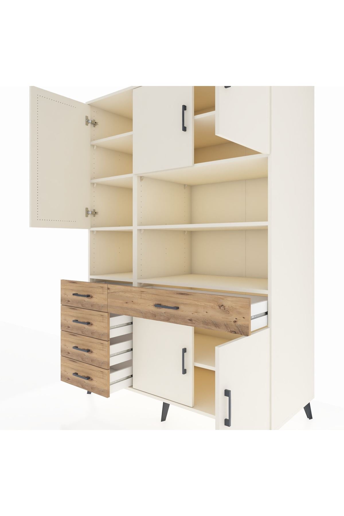 Kronos Dolap 9 Raflı 5 Çekmeceli 5 Kapaklı 132x59x195 Aytaşı-Aytaşı/Çam