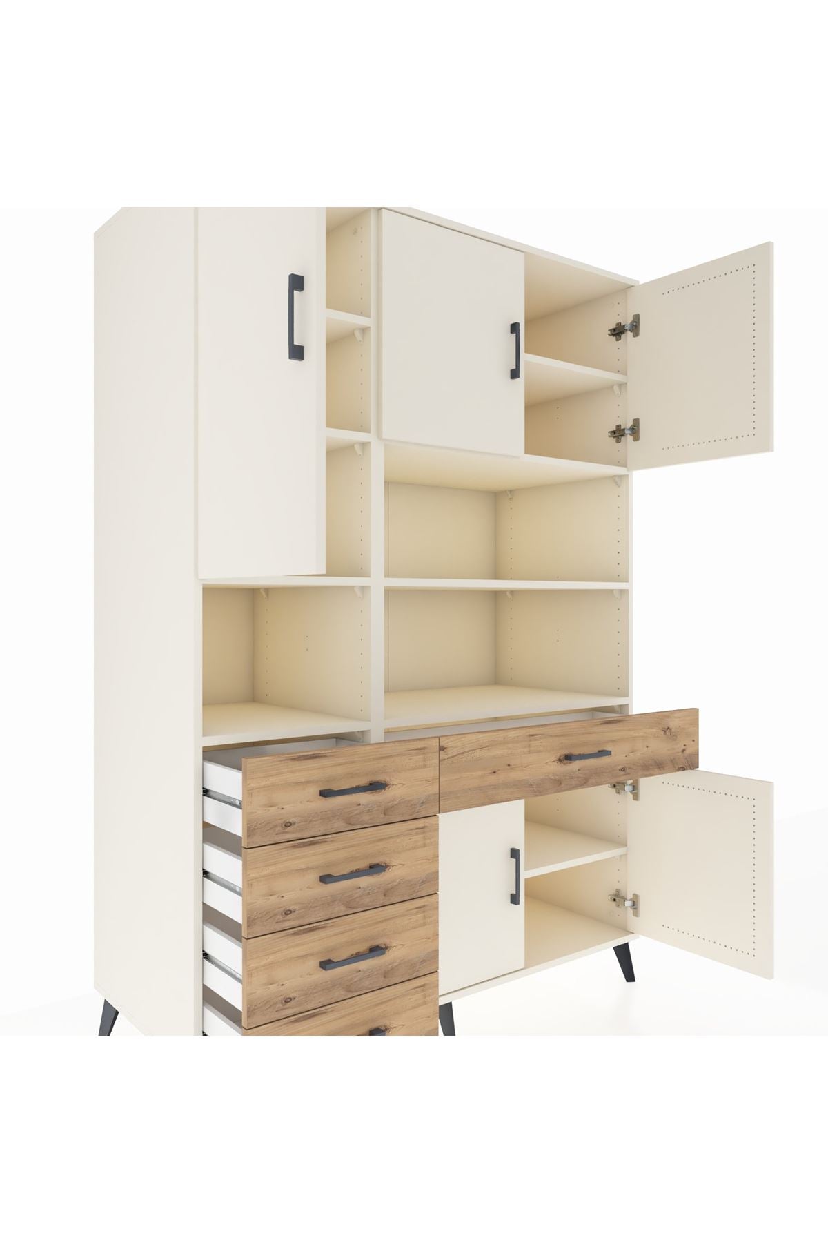 Kronos Dolap 9 Raflı 5 Çekmeceli 5 Kapaklı 132x59x195 Aytaşı-Aytaşı/Çam