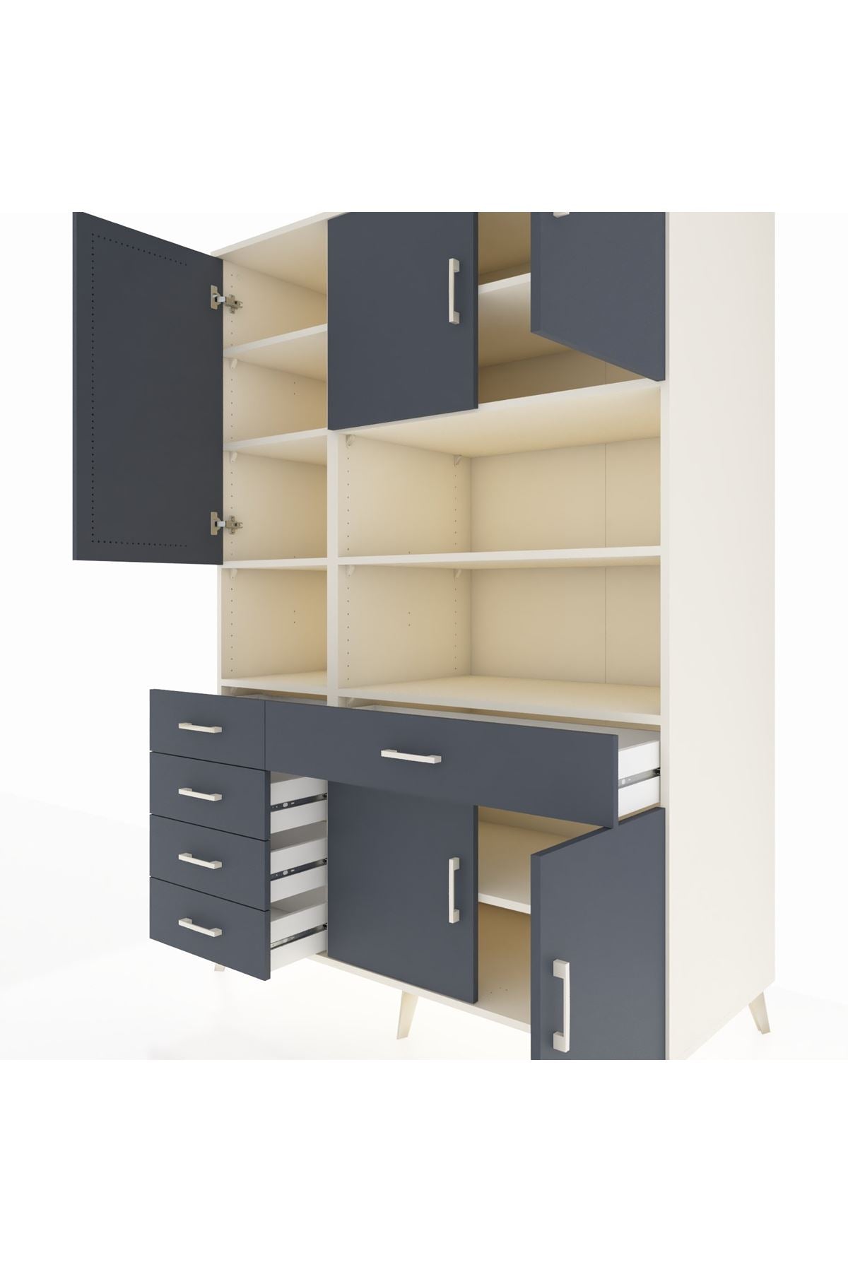 Kronos Dolap 9 Raflı 5 Çekmeceli 5 Kapaklı 132x59x195 Aytaşı-Antrasit/Antrasit