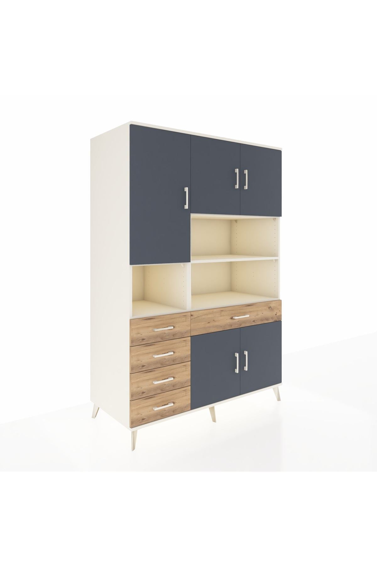 Kronos Dolap 9 Raflı 5 Çekmeceli 5 Kapaklı 132x59x195 Aytaşı-Antrasit/Çam