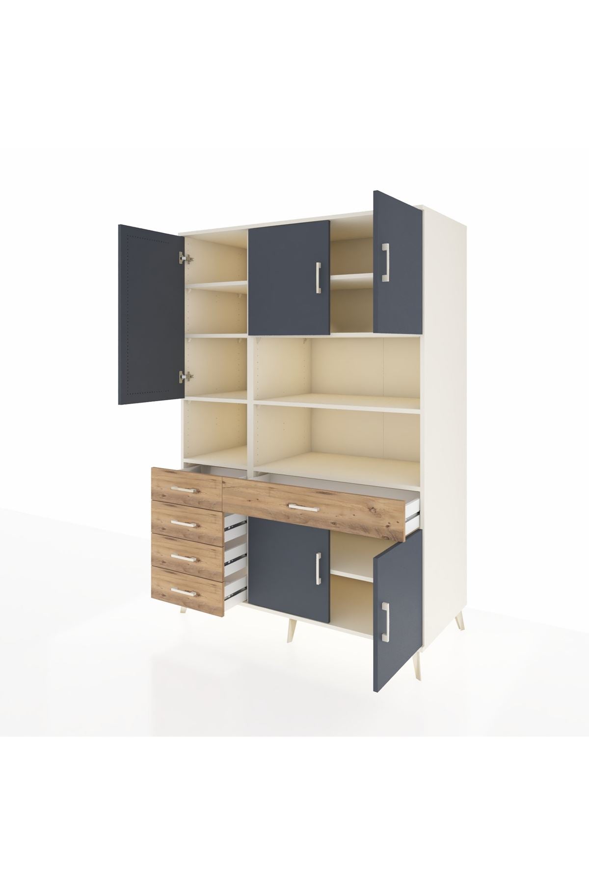 Kronos Dolap 9 Raflı 5 Çekmeceli 5 Kapaklı 132x59x195 Aytaşı-Antrasit/Çam