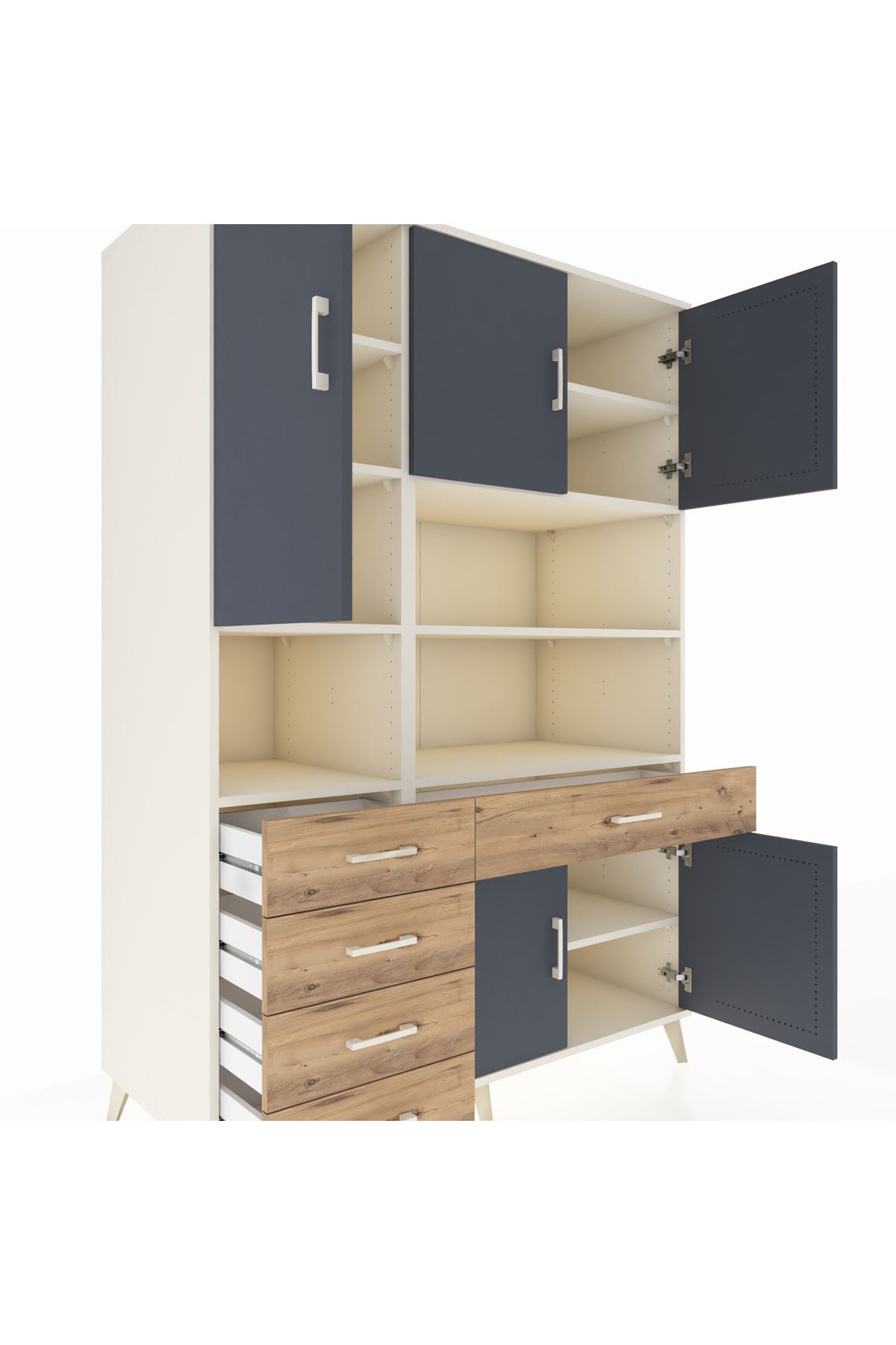 Kronos Dolap 9 Raflı 5 Çekmeceli 5 Kapaklı 132x59x195 Aytaşı-Antrasit/Çam