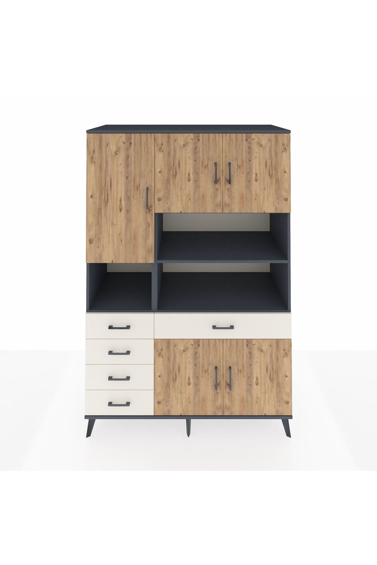 Kronos Dolap 9 Raflı 5 Çekmeceli 5 Kapaklı 132x59x195 Antrasit-Çam/Aytaşı