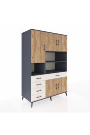 Kronos Dolap 9 Raflı 5 Çekmeceli 5 Kapaklı 132x59x195 Antrasit-Çam/Aytaşı