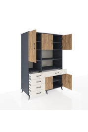 Kronos Dolap 9 Raflı 5 Çekmeceli 5 Kapaklı 132x59x195 Antrasit-Çam/Aytaşı