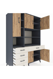 Kronos Dolap 9 Raflı 5 Çekmeceli 5 Kapaklı 132x59x195 Antrasit-Çam/Aytaşı