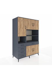 Kronos Dolap 9 Raflı 5 Çekmeceli 5 Kapaklı 132x59x195 Antrasit-Çam/Antrasit