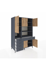 Kronos Dolap 9 Raflı 5 Çekmeceli 5 Kapaklı 132x59x195 Antrasit-Çam/Antrasit