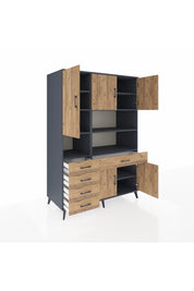 Kronos Dolap 9 Raflı 5 Çekmeceli 5 Kapaklı 132x59x195 Antrasit-Çam/Çam