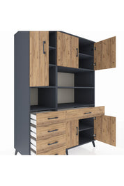 Kronos Dolap 9 Raflı 5 Çekmeceli 5 Kapaklı 132x59x195 Antrasit-Çam/Çam