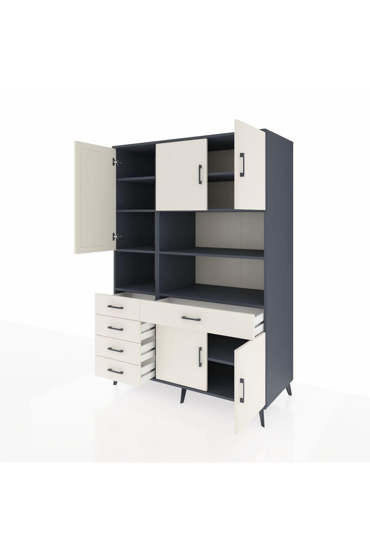 Kronos Dolap 9 Raflı 5 Çekmeceli 5 Kapaklı 132x59x195 Antrasit-Aytaşı/Aytaşı