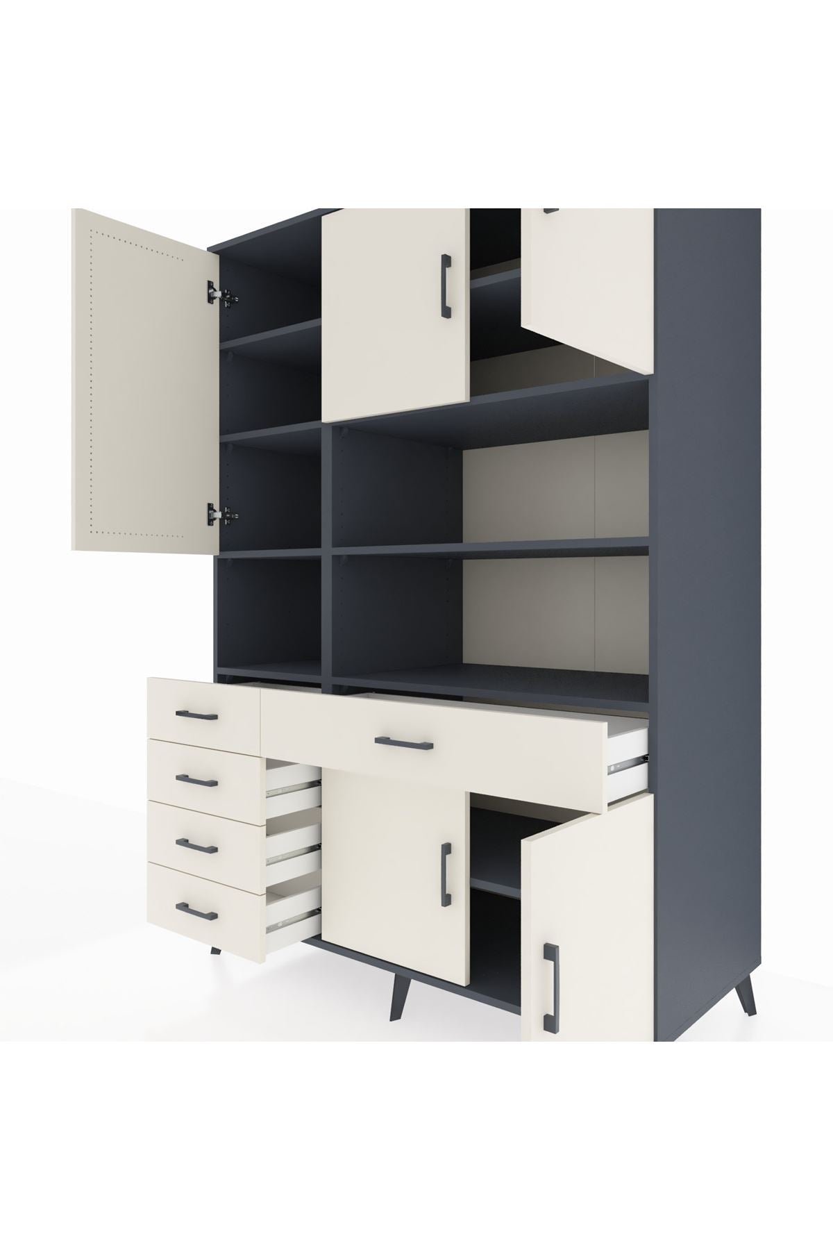 Kronos Dolap 9 Raflı 5 Çekmeceli 5 Kapaklı 132x59x195 Antrasit-Aytaşı/Aytaşı