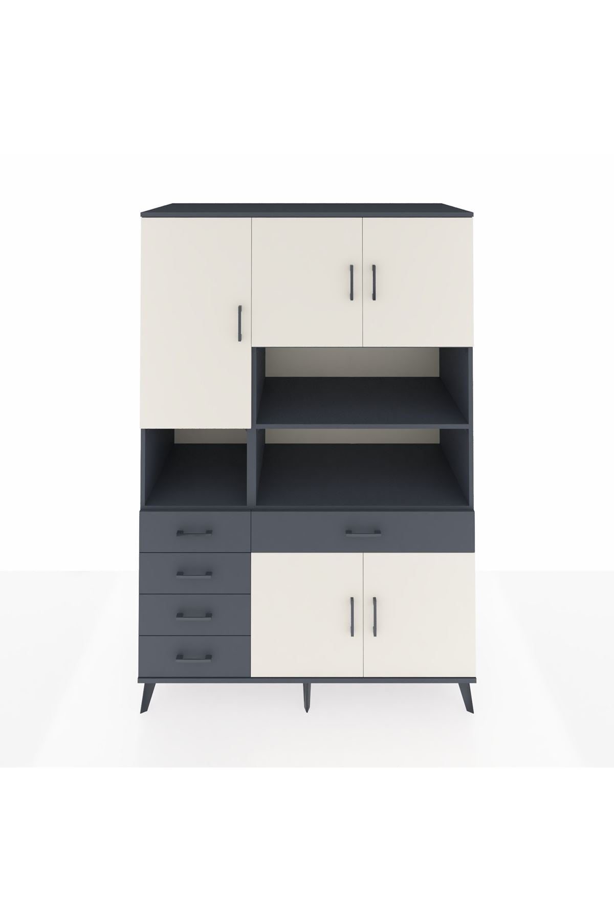 Kronos Dolap 9 Raflı 5 Çekmeceli 5 Kapaklı 132x59x195 Antrasit-Aytaşı/Antrasit