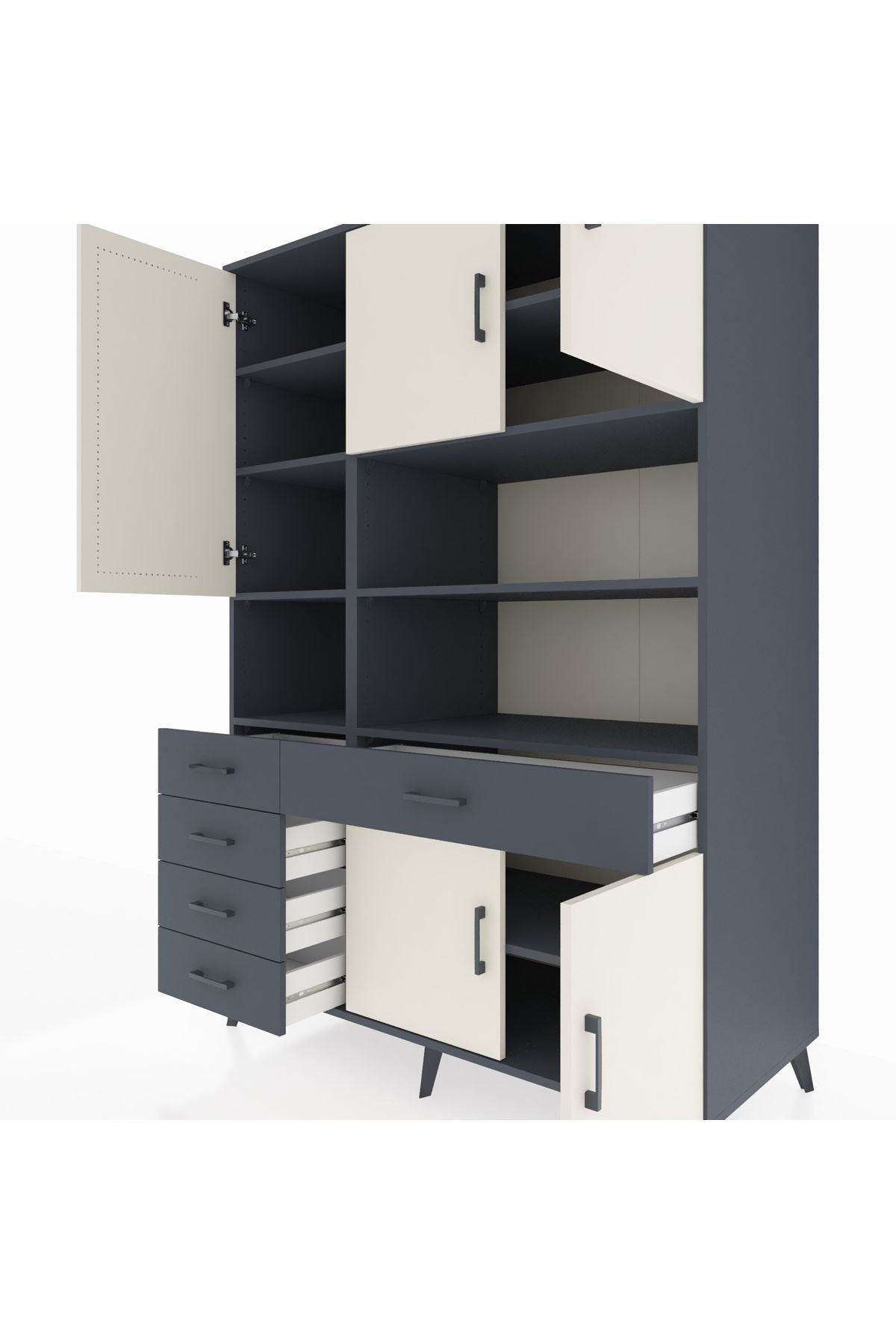 Kronos Dolap 9 Raflı 5 Çekmeceli 5 Kapaklı 132x59x195 Antrasit-Aytaşı/Antrasit
