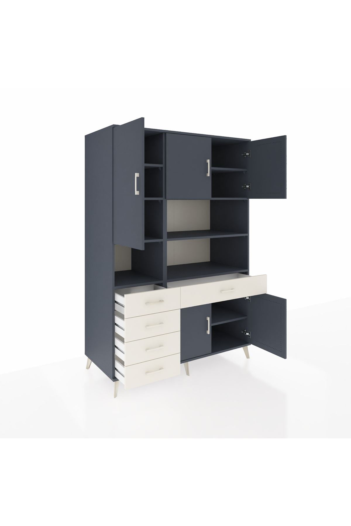 Kronos Dolap 9 Raflı 5 Çekmeceli 5 Kapaklı 132x59x195 Antrasit-Antrasit/Aytaşı