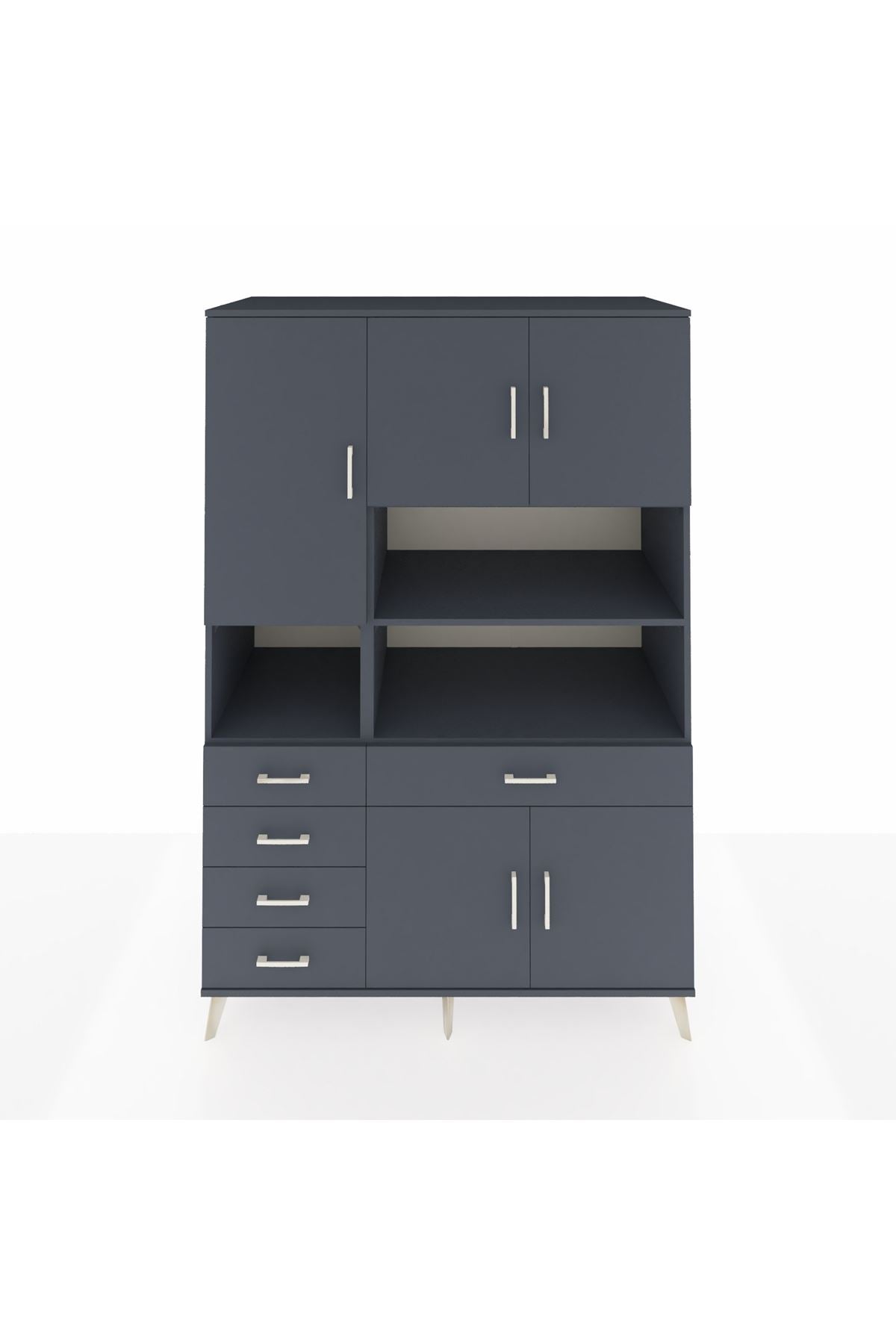 Kronos Dolap 9 Raflı 5 Çekmeceli 5 Kapaklı 132x59x195 Antrasit-Antrasit/Antrasit
