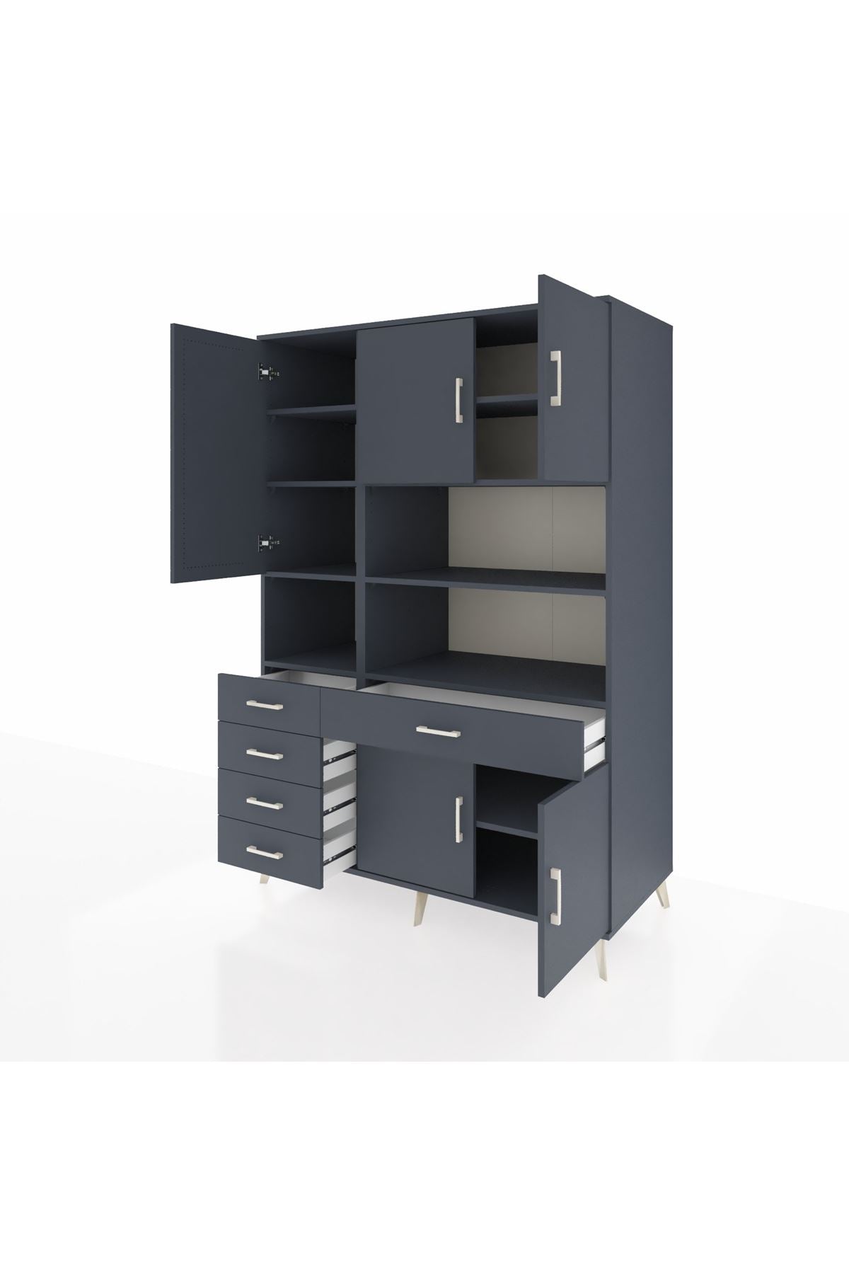 Kronos Dolap 9 Raflı 5 Çekmeceli 5 Kapaklı 132x59x195 Antrasit-Antrasit/Antrasit