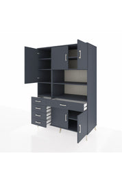 Kronos Dolap 9 Raflı 5 Çekmeceli 5 Kapaklı 132x59x195 Antrasit-Antrasit/Antrasit
