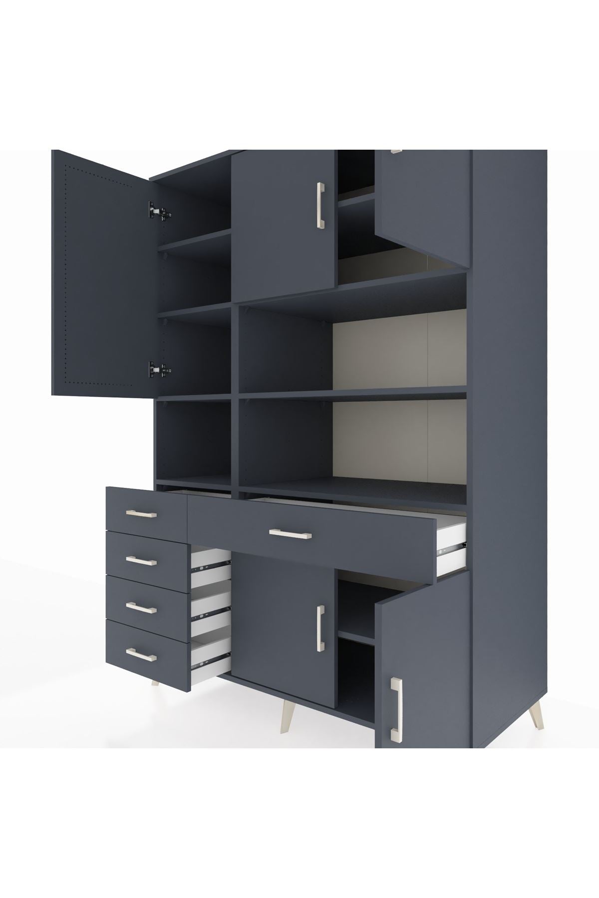 Kronos Dolap 9 Raflı 5 Çekmeceli 5 Kapaklı 132x59x195 Antrasit-Antrasit/Antrasit