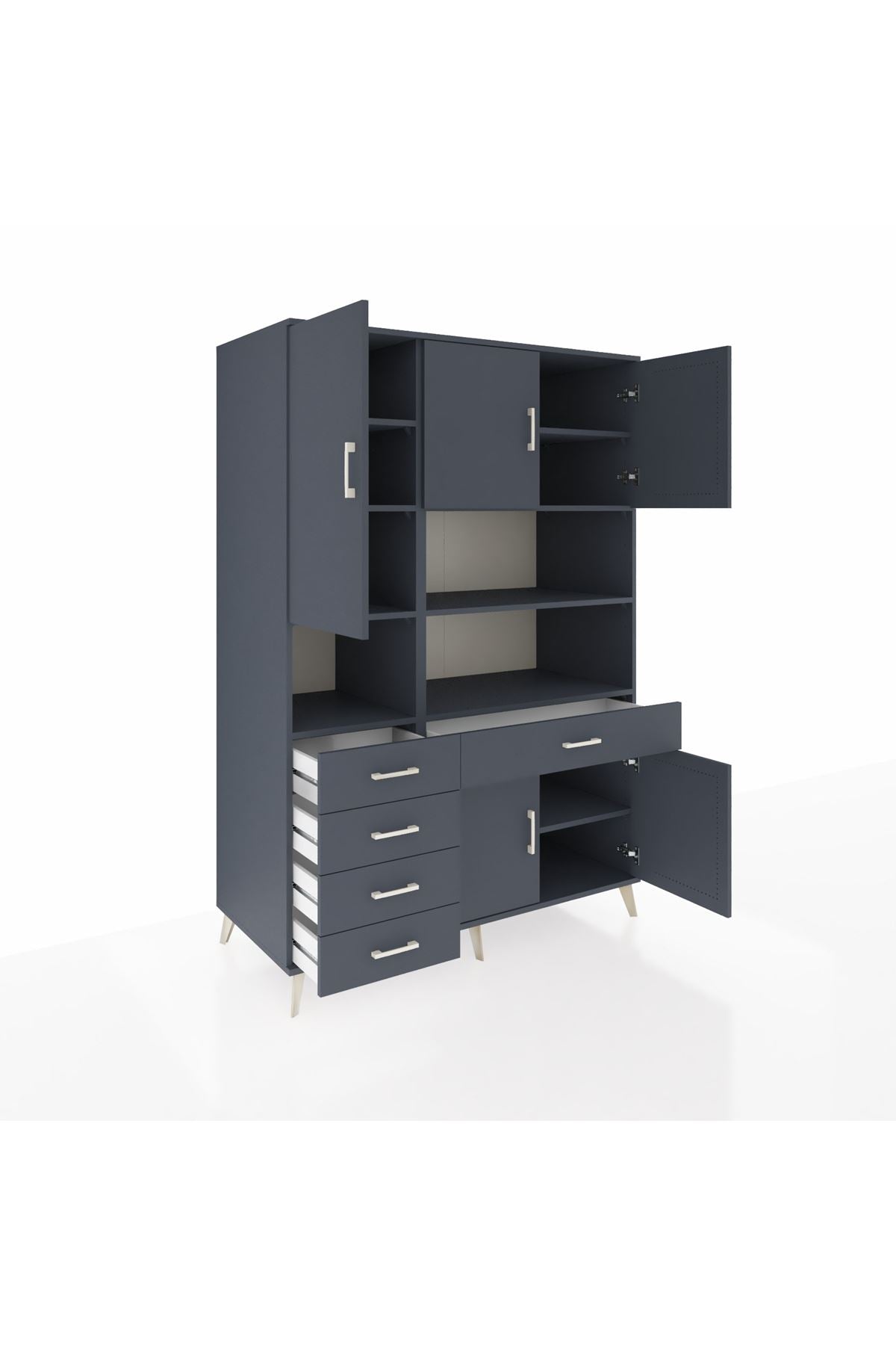 Kronos Dolap 9 Raflı 5 Çekmeceli 5 Kapaklı 132x59x195 Antrasit-Antrasit/Antrasit