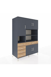 Kronos Dolap 9 Raflı 5 Çekmeceli 5 Kapaklı 132x59x195 Antrasit-Antrasit/Çam