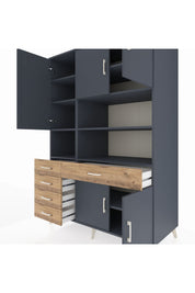 Kronos Dolap 9 Raflı 5 Çekmeceli 5 Kapaklı 132x59x195 Antrasit-Antrasit/Çam