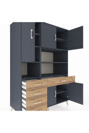 Kronos Dolap 9 Raflı 5 Çekmeceli 5 Kapaklı 132x59x195 Antrasit-Antrasit/Çam