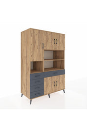 Kronos Dolap 9 Raflı 5 Çekmeceli 5 Kapaklı 132x59x195 Çam-Çam/Antrasit