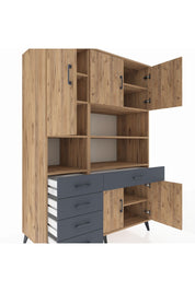 Kronos Dolap 9 Raflı 5 Çekmeceli 5 Kapaklı 132x59x195 Çam-Çam/Antrasit