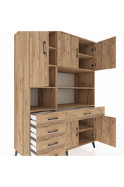 Kronos Dolap 9 Raflı 5 Çekmeceli 5 Kapaklı 132x59x195 Çam-Çam/Çam