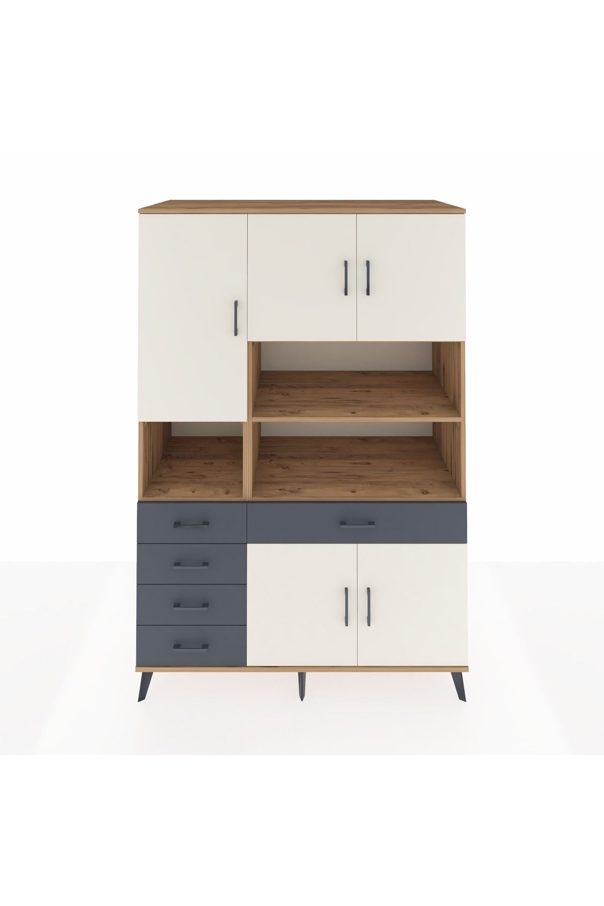 Kronos Dolap 9 Raflı 5 Çekmeceli 5 Kapaklı 132x59x195 Çam-Aytaşı/Antrasit