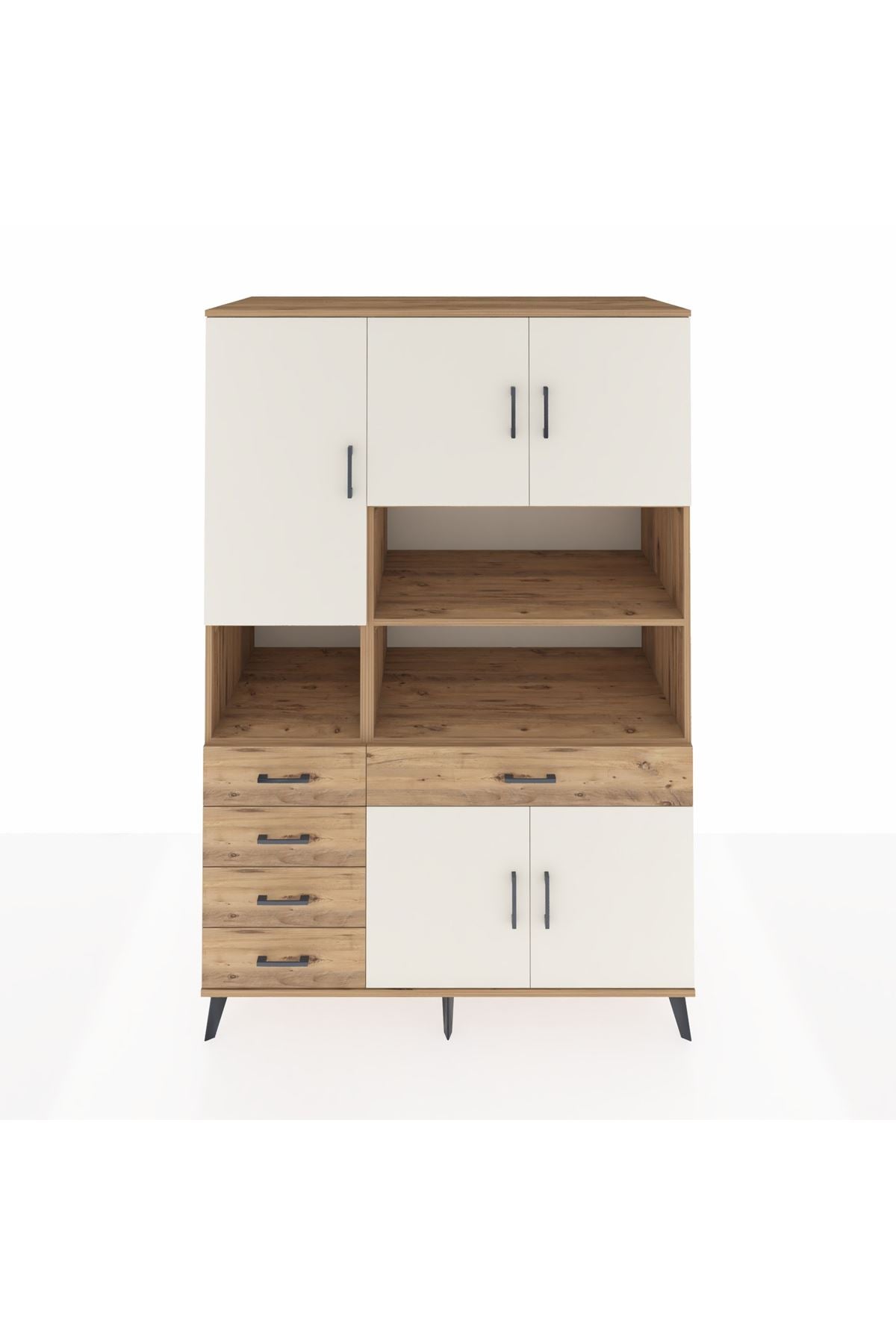 Kronos Dolap 9 Raflı 5 Çekmeceli 5 Kapaklı 132x59x195 Çam-Aytaşı/Çam