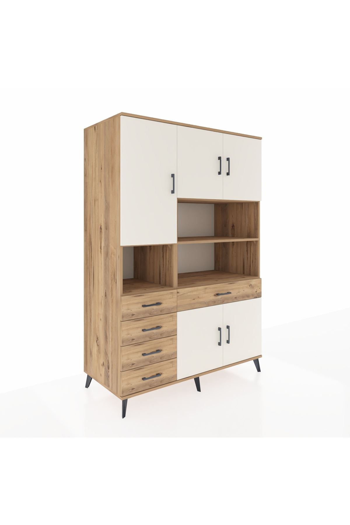 Kronos Dolap 9 Raflı 5 Çekmeceli 5 Kapaklı 132x59x195 Çam-Aytaşı/Çam