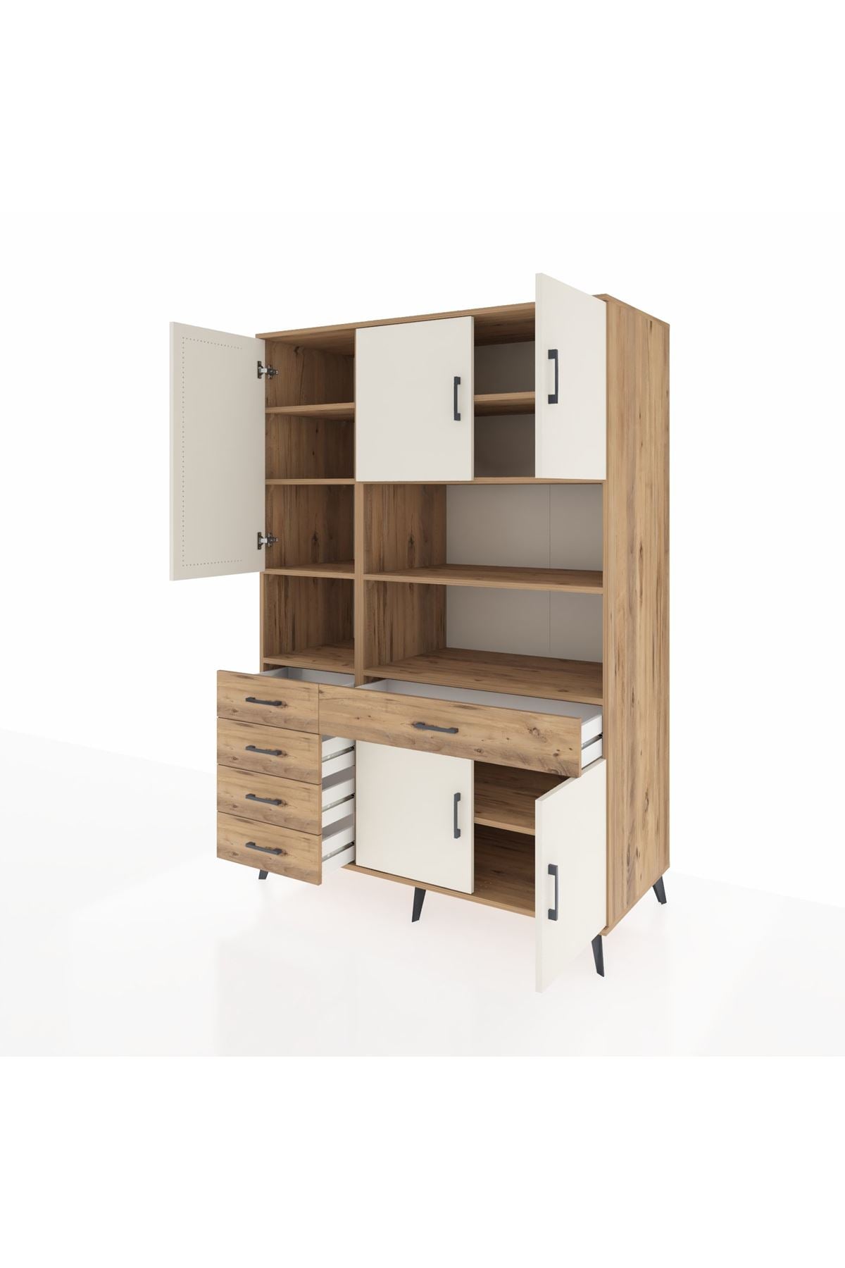 Kronos Dolap 9 Raflı 5 Çekmeceli 5 Kapaklı 132x59x195 Çam-Aytaşı/Çam