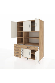 Kronos Dolap 9 Raflı 5 Çekmeceli 5 Kapaklı 132x59x195 Çam-Aytaşı/Çam