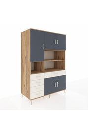 Kronos Dolap 9 Raflı 5 Çekmeceli 5 Kapaklı 132x59x195 Çam-Antrasit/Aytaşı