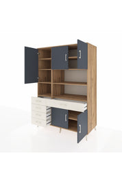 Kronos Dolap 9 Raflı 5 Çekmeceli 5 Kapaklı 132x59x195 Çam-Antrasit/Aytaşı