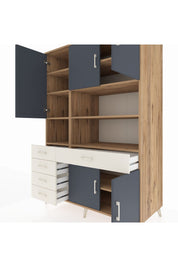 Kronos Dolap 9 Raflı 5 Çekmeceli 5 Kapaklı 132x59x195 Çam-Antrasit/Aytaşı