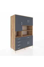 Kronos Dolap 9 Raflı 5 Çekmeceli 5 Kapaklı 132x59x195 Çam-Antrasit/Antrasit