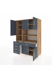 Kronos Dolap 9 Raflı 5 Çekmeceli 5 Kapaklı 132x59x195 Çam-Antrasit/Antrasit