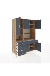 Kronos Dolap 9 Raflı 5 Çekmeceli 5 Kapaklı 132x59x195 Çam-Antrasit/Antrasit