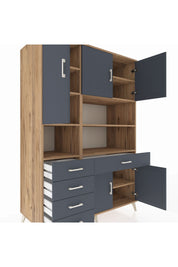 Kronos Dolap 9 Raflı 5 Çekmeceli 5 Kapaklı 132x59x195 Çam-Antrasit/Antrasit