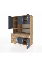 Kronos Dolap 9 Raflı 5 Çekmeceli 5 Kapaklı 132x59x195 Çam-Antrasit/Çam