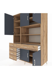 Kronos Dolap 9 Raflı 5 Çekmeceli 5 Kapaklı 132x59x195 Çam-Antrasit/Çam