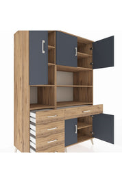 Kronos Dolap 9 Raflı 5 Çekmeceli 5 Kapaklı 132x59x195 Çam-Antrasit/Çam